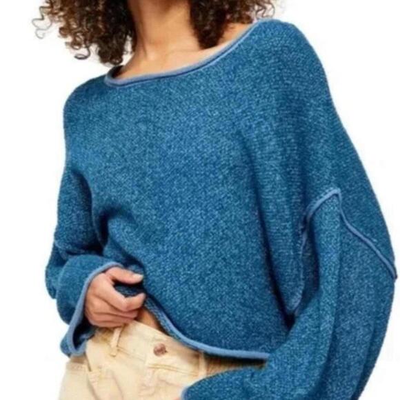 Free People Bardot Oversized Sweater Cooler Waters Combo/Blue Women’s Size M - Picture 1 of 5